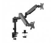 Arm for 2 monitors 17--32- - Gembird MA-DA2P-01, Adjustable desk 2 displays mounting arm, Gas spring 2-9 kg, VESA 75/100, arm rotates, extends and retracts, tilts to change reading angles, and allows to rotate display from landscape-to-portrait mode